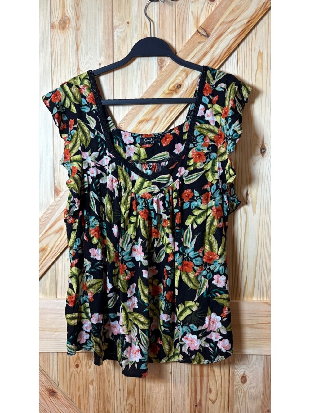 Jessica Simpson Women's Floral Print Cap Sleeve Top 2X